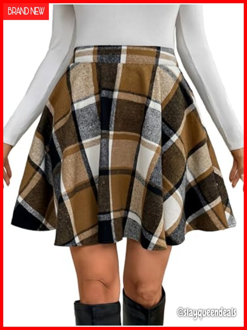 Pleated Plaid Mini Skirt Flowy A Line High Waist Fall Winter